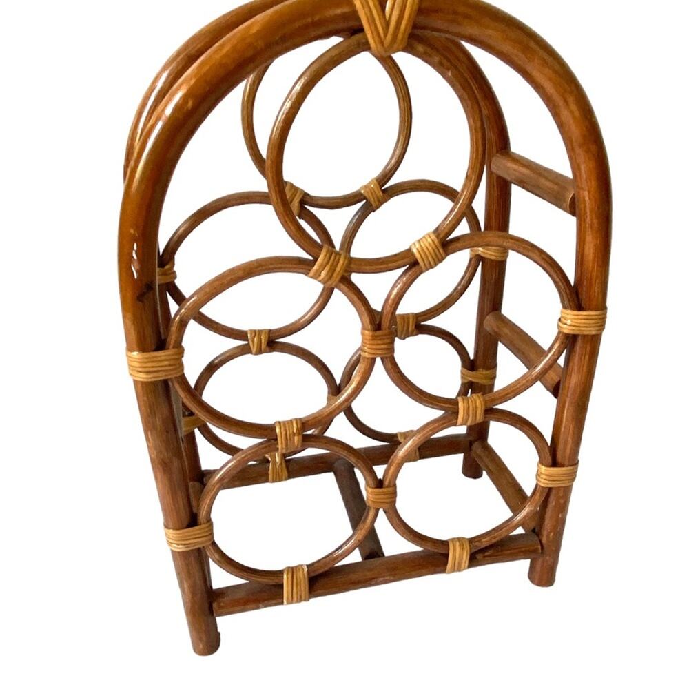 Vintage Mid Century Bamboo Wooden Arch Boho Rattan Wine Bottle Rack - Picture 3 of 6